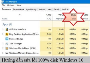 Hướng dẫn sửa lỗi 100% Disk trên Windows 10